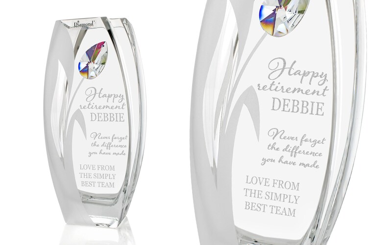 Engraved Retirement Flower Vase Swarovski Leaving Gift for Coworker