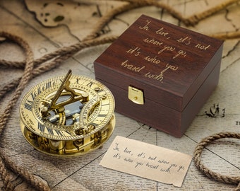 Engraved Brass Sundial Compass in Box with Custom Handwriting | Working Compass | Engraved Compass | Anniversary Gift | Compass for Husband