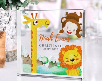 Cadeau de baptême personnalisé pour un nouveau-né - Plaque souvenir Safari coeur