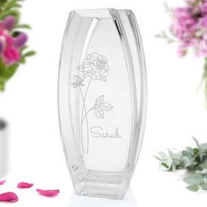 Vase à fleurs personnalisé avec nom Vase gravé fleur de naissance Cadeaux personnalisés pour elle Idée cadeau fête des mères image 5