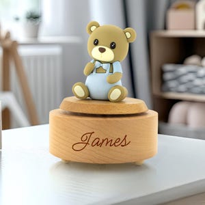Engraved Wooden Music Box | Custom Teddy Bear Gift | Baby Shower Present | Personalized Musical Keepsake | Nursery Decoration | Name Gift