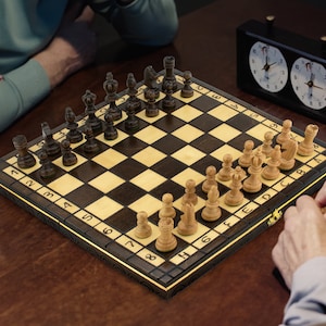 Personalised Handmade Wooden Chess Set - Your Text on Board - 3in1 Full Game Set - Travel Chess Gift Set