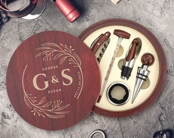 Set di utensili per il vino personalizzato in scatola di legno / regalo di anniversario