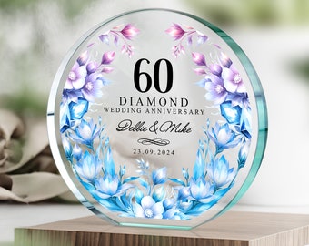 Personalisierte Glasplakette zum 60-jährigen Jubiläum | Geschenk für Eltern, Großeltern