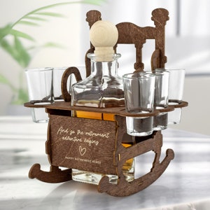 Personalised Retirement Decanter Set With Glasses - Gift for Leaving Work Retiring - Alcohol Holder