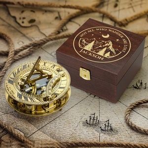 Personalized Working Sundial Compass with Name | Antique Brass Compass | Engraved Compass | Anniversary Gift | Compass for Him