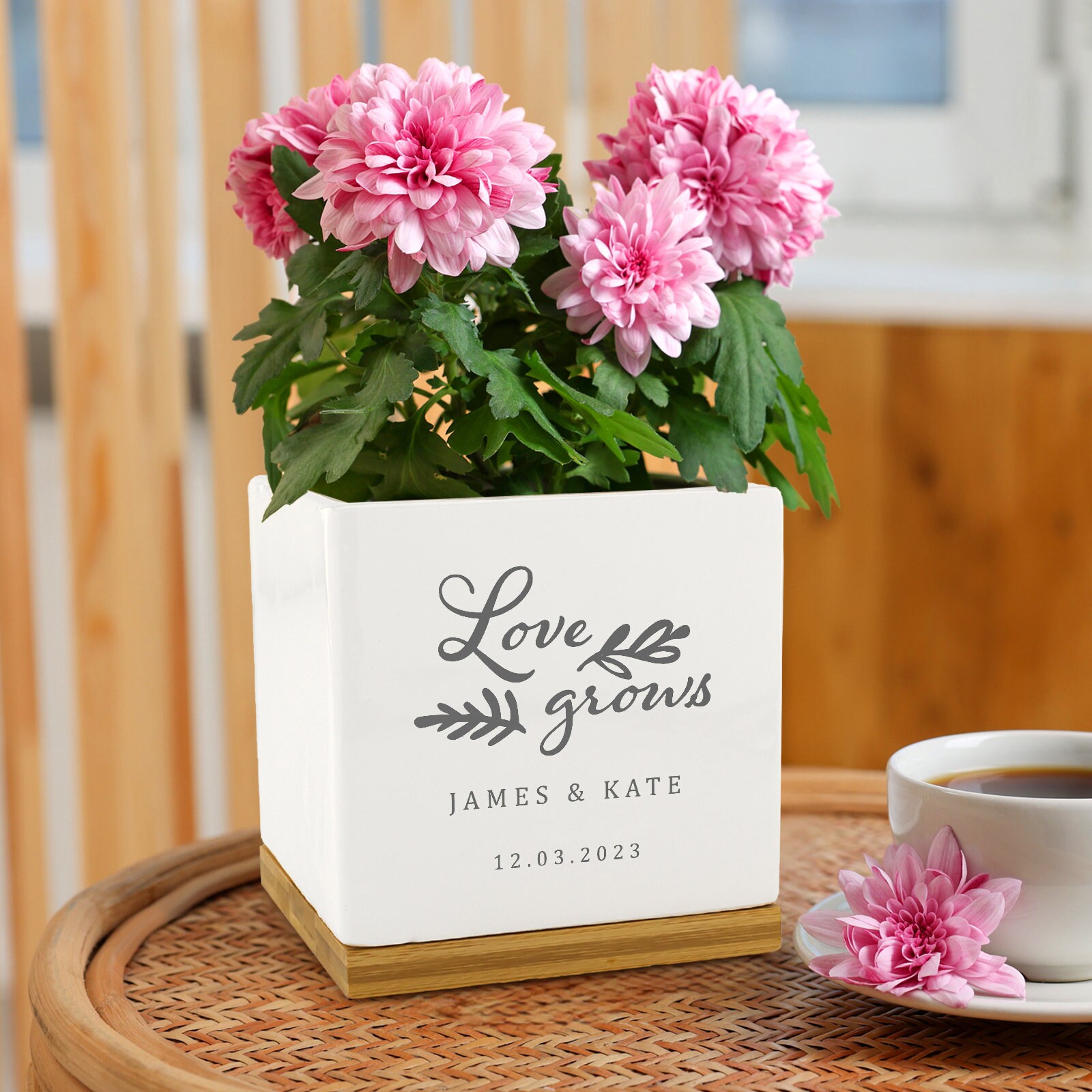 Personalised Planter Pot Wedding Gift - Custom Name Date Flower Pot ...