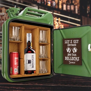Handgemaakte gepersonaliseerde minibar met 4 glazen - unieke reep minibus - gepersonaliseerde jerrycan - cadeau voor liefhebbers