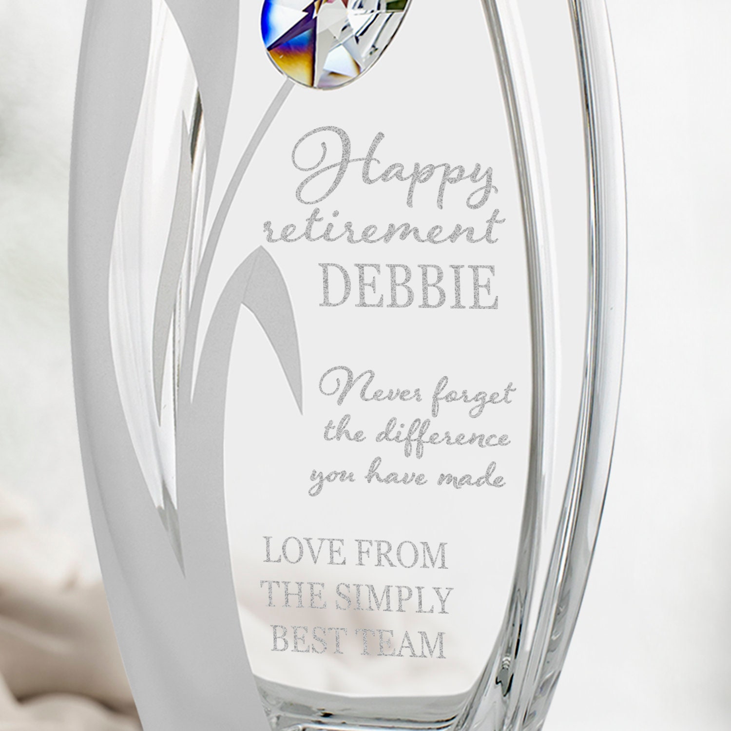 Engraved Retirement Flower Vase Swarovski Leaving Gift for Coworker