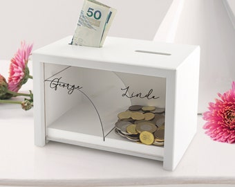 Banco de dinero personalizado para marido y mujer / Caja de dinero personalizada / Regalo de compromiso / Sr. y Sra. / Regalo de ahorro de dinero / Alcancía para adultos