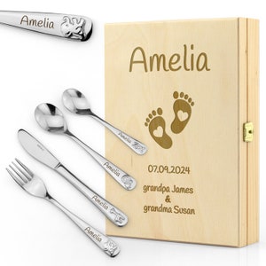 Engraved Childrens Kids 4 Piece Cutlery Set Children's Cutlery Set with Engraving in Box Kids Tableware Christening Gift image 7