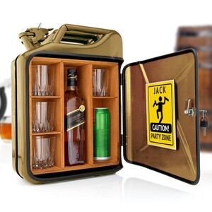 Gepersonaliseerde GOUDEN jerrycan-minibar + 4 glazen - verjaardagscadeau - gratis gegraveerd