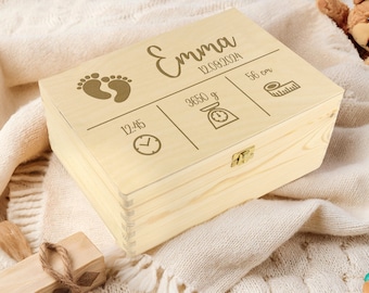 Caja de recuerdos personalizada para bebé: recuerdo de recién nacido, madera de pino