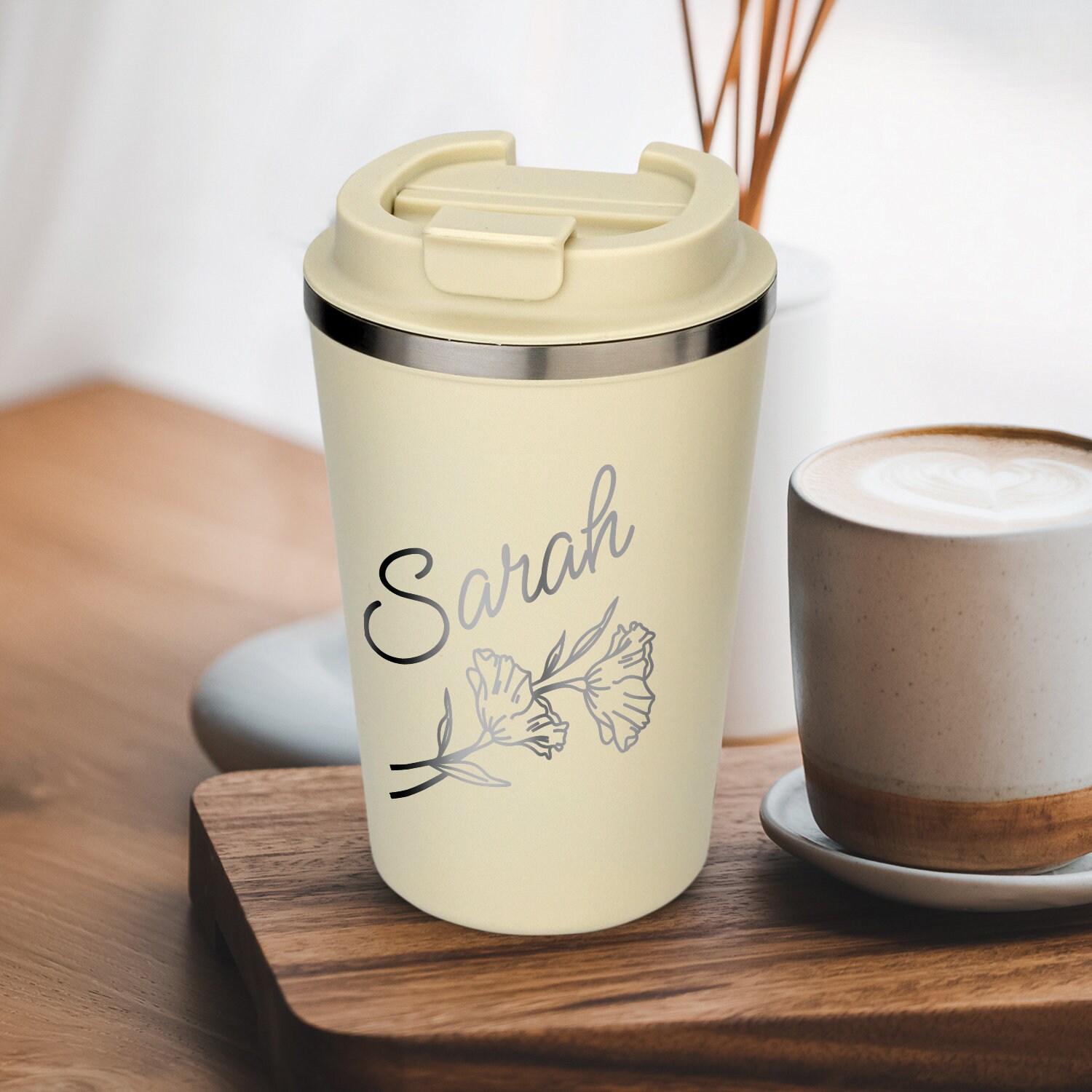 Personalized Floral Travel Coffee Mug, Design: M7