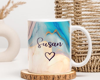 Tazza in marmo acquerello personalizzata: tazza in ceramica con nome personalizzato