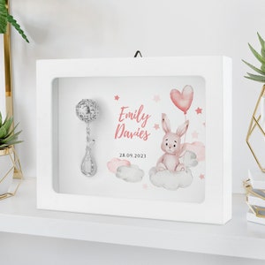 Custom Silver Baby’s Rattle in Frame - Baptism Keepsake for Girls - Gift for New Baby, Babyshower