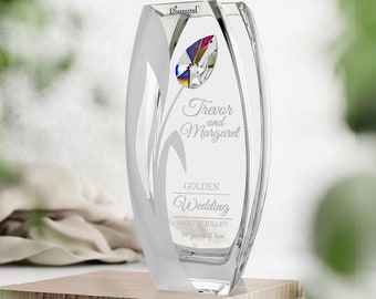 Engraved Golden Anniversary Vase Swarovski - 50th. Anniversary Gift for Parents, Grandparents