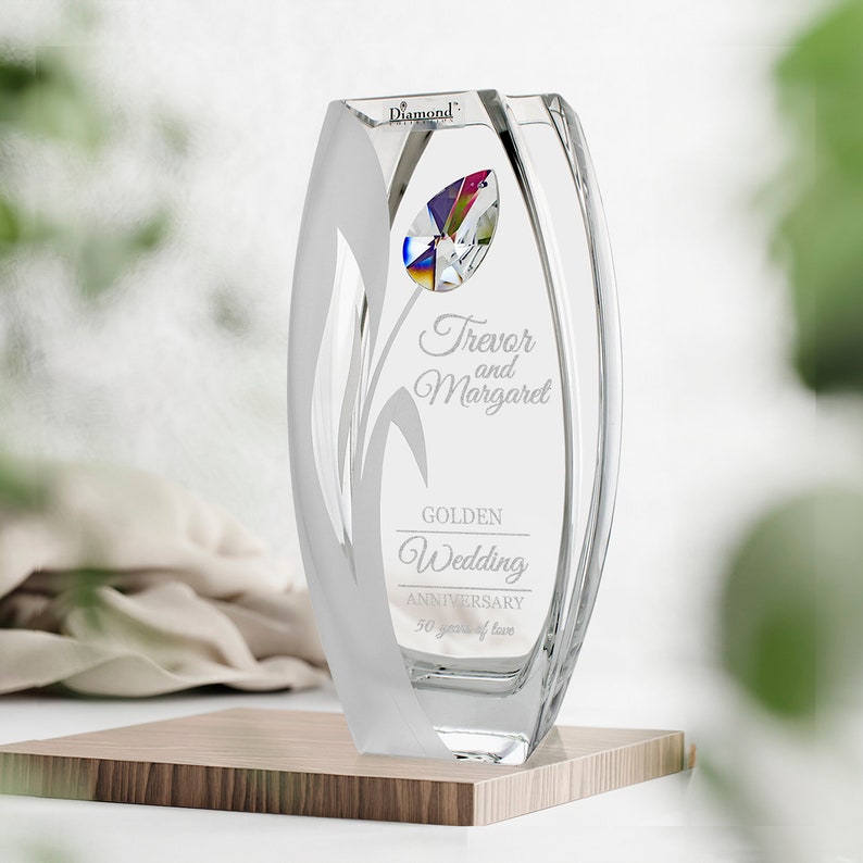 Engraved Golden Anniversary Vase Swarovski 50th. Anniversary Gift for