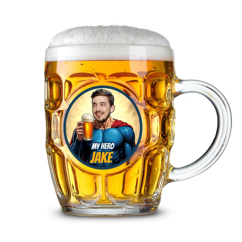 Personalized Superhero Caricature Beer Mug | Funny Gift for Men - Etsy