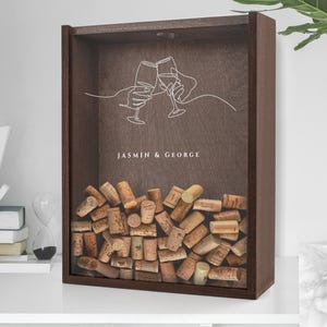 Porte-bouchons de liège personnalisé en bois 27 x 32 cm - Boîte de bouchons de liège pour cadeau de mariage