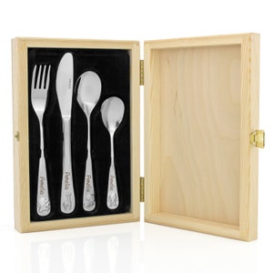 Engraved Childrens Kids 4 Piece Cutlery Set Children's Cutlery Set with Engraving in Box Kids Tableware Christening Gift image 6