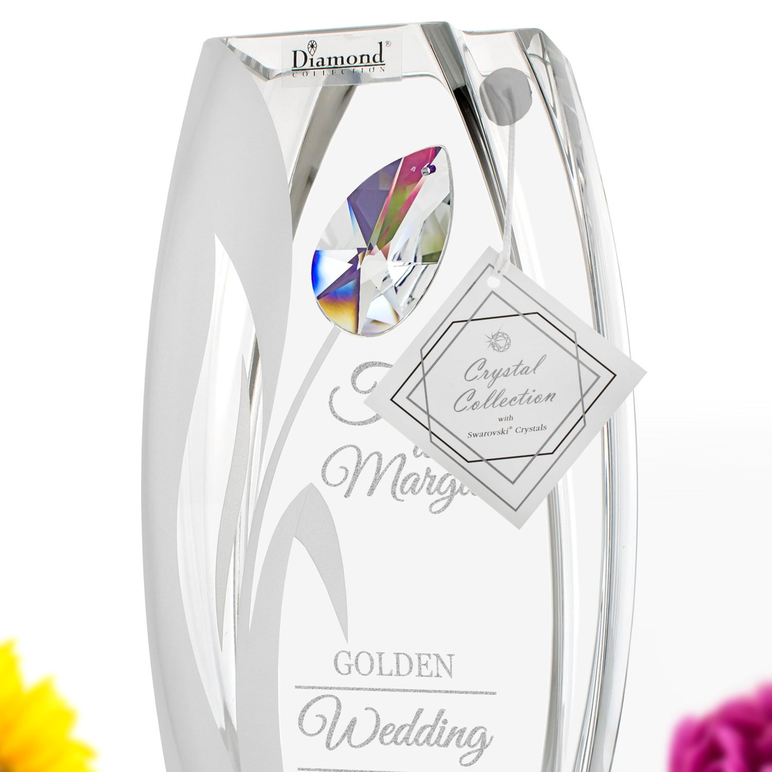 Engraved Golden Anniversary Vase Swarovski 50th. Anniversary Gift for