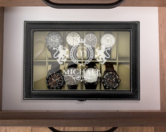 Engraved Watch Box Holds 12 Watches - Personalized Christmas Gift for Him