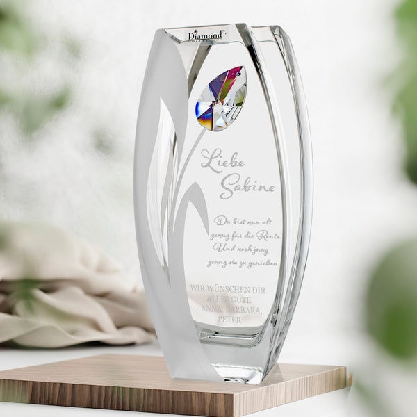 Personalized Retirement Flower Vase Swarovski | Geschenk Verabschiedung Rentner | Leaving Gift for Co-worker, Friend | Retirement Keepsake