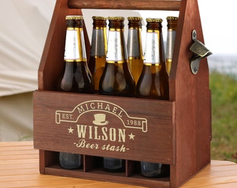 Boîte à bière en bois gravée pour lui - Anniversaire - Fête des Pères - Cachette de bière