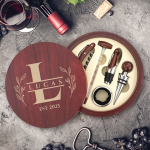 Personalised Wine Opener Set with Name | Wine Tool Set in Wooden Box | Sommelier Set | Accessories for Wine Lovers | Wine Corkscrew