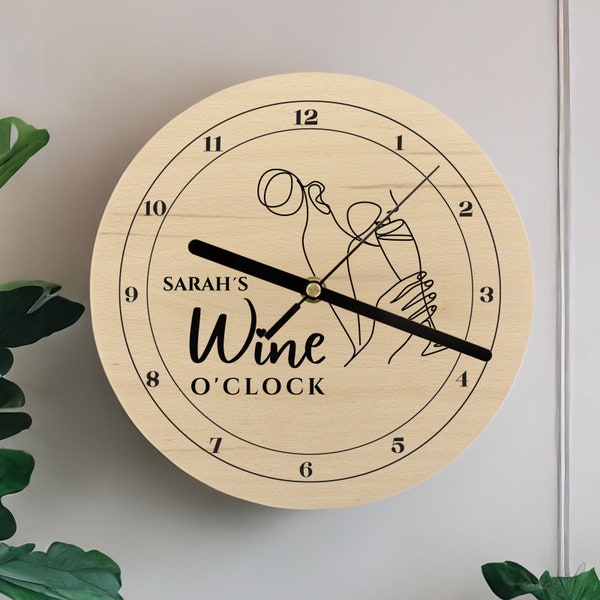 Personalised Wooden Clocks for Wall - Wine o'Clock | Gift for Best Friends | Retirement Gift Round Clock | Wall Clock Numbers | Home Decor