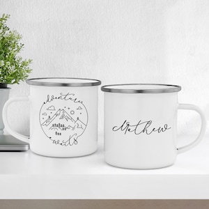 Personalized Adventure Enamel Mug - Gift for Travel Lovers | Outdoor Travel Enamel Cup