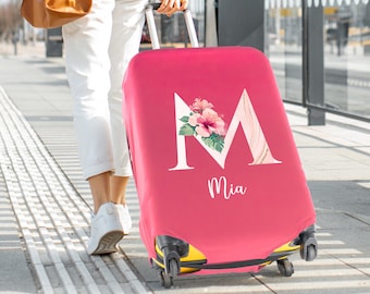 Gepersonaliseerde bagagehoes met bloemen: aangepaste naam kofferbeschermer (18-28 inch)