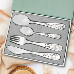 Children Personalized Cutlery Set with Name | Animals Cutlery Set | Baptism Gift Toddler | 1st Birthday | Christening | New Baby