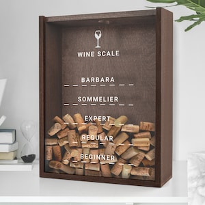 Personalized Wooden Cork Storage Box with Scale - Gift for a Wine Lover