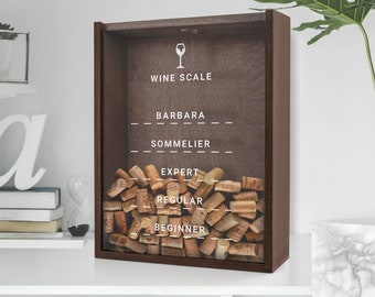 Personalisierte Holzkorken-Aufbewahrungsbox mit Waage - Geschenk für einen Weinliebhaber