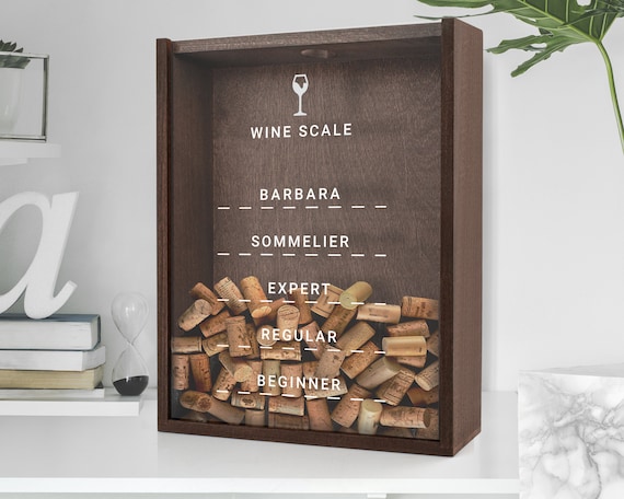 Personalized Wooden Cork Storage Box with Scale - Gift for a Wine Lover