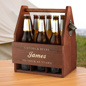 Personalized Wood Beer Caddy with Opener: Birthday Gift