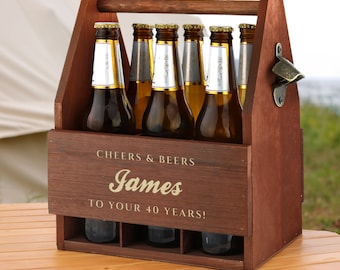 Boîte à bière en bois personnalisée avec ouvre-bière : cadeau d'anniversaire