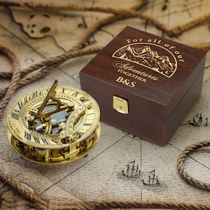 Personalised Compass with Engraving Names | Engraved Working Brass Compass | Anniversary Gift | Sundial Compass | Adventure Couple Gift