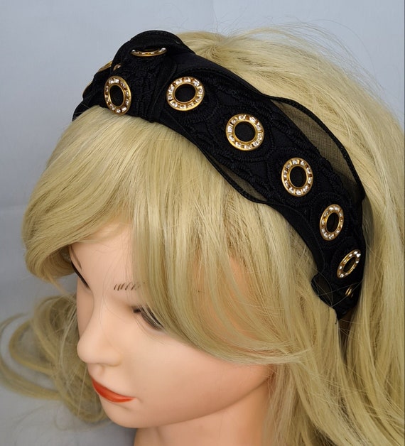 Black Headband with Gold Embellishments Halloween Boo Headband, Black and Gold Embellished Halloween  main image 3