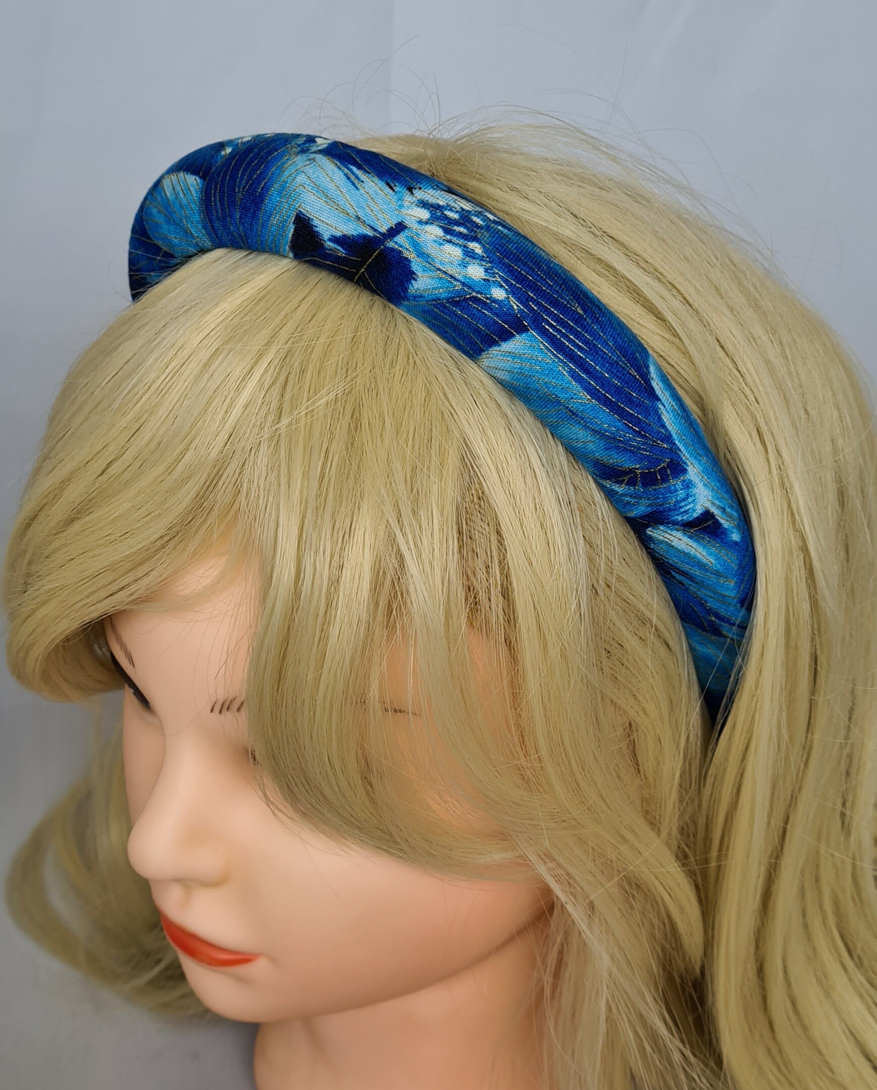 Blue Padded Puffy Headband Patterned Fabric Matador Headpiece Festival