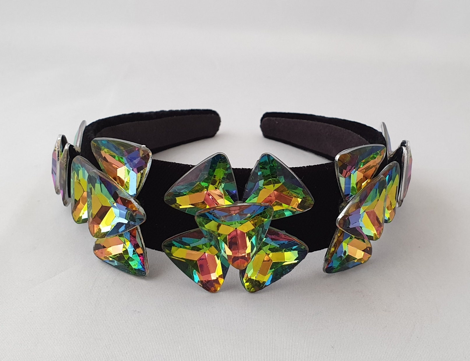 Black Velvet Headband Large Iridescent Multi Color Gemstone  display picture 1