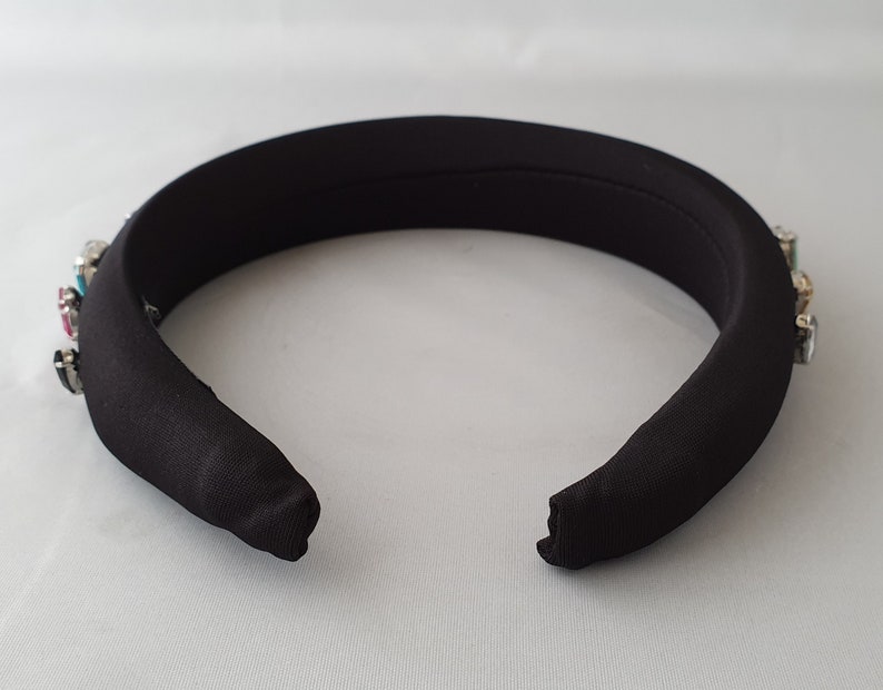 Black Padded Headband Colored Crystal Rhinestone Gemstone Etsy New Zealand