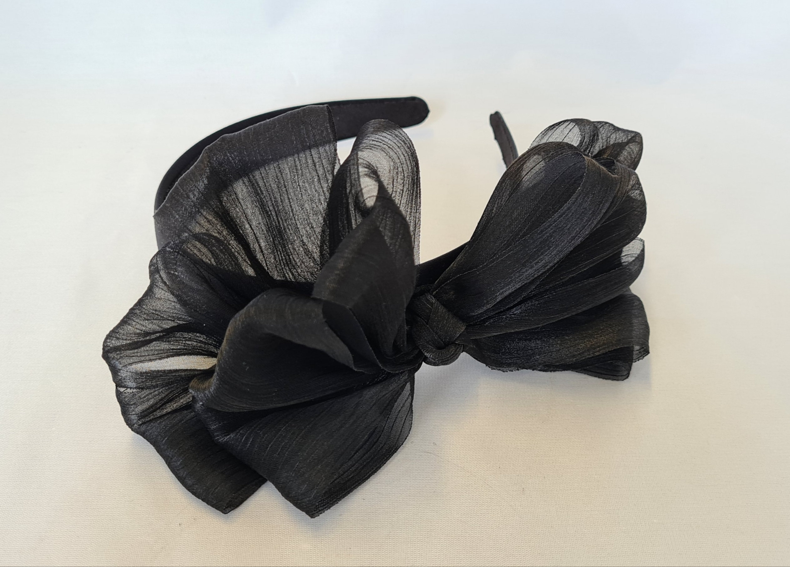 Black Chiffon Large Bow Fascinator Satin Headband Crown Head Etsy Australia