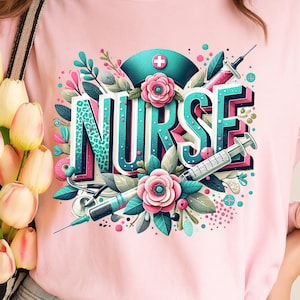 Floral Nurse Shirt for Women | Cute Nurse Appreciation Gift Tee | Nursing Student Graduation Top | RN Medical Staff T-Shirt