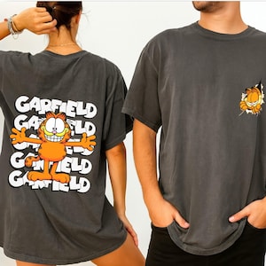 Retro Garfield T-Shirt: Comfort Colors Front & Back Print, Unisex Cartoon Tee