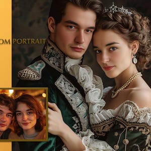 Royal Couple Portrait from Photo – Custom Romantic Renaissance Art Gift for Lovers, Regal Noble Illustration for 2