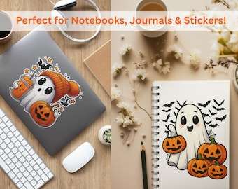 Pacchetto di clipart di fantasmi di Halloween, grafica PNG autunnale (download digitale)