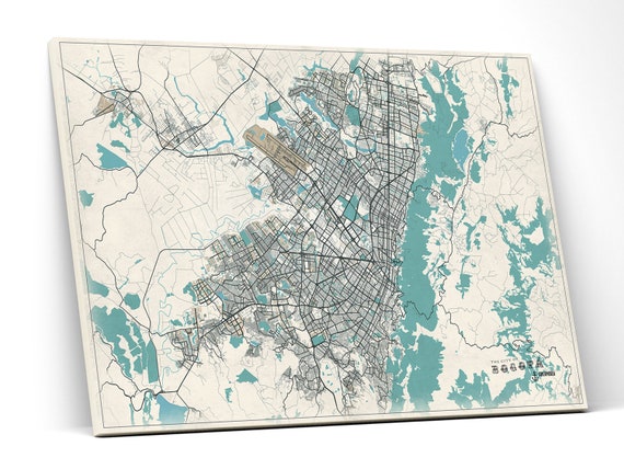 Bogota Colombia Canvas City Map Soft Vintage Colors Beige And Etsy